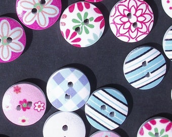 DESTASH WOODEN BUTTONS,Button Lot,Painted Wood Buttons,Craft Sewing Supplies,Scrapbook Supplies,Plaid,Polka Dot,Round Variety Destash Button