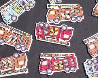 WOODEN FIRE TRUCK Buttons,Novelty Buttons,Sewing Notion,Sewing Supply,Scrapbook Supply,Craft Supply,Fire Engine,Hook n Ladder,Trucks