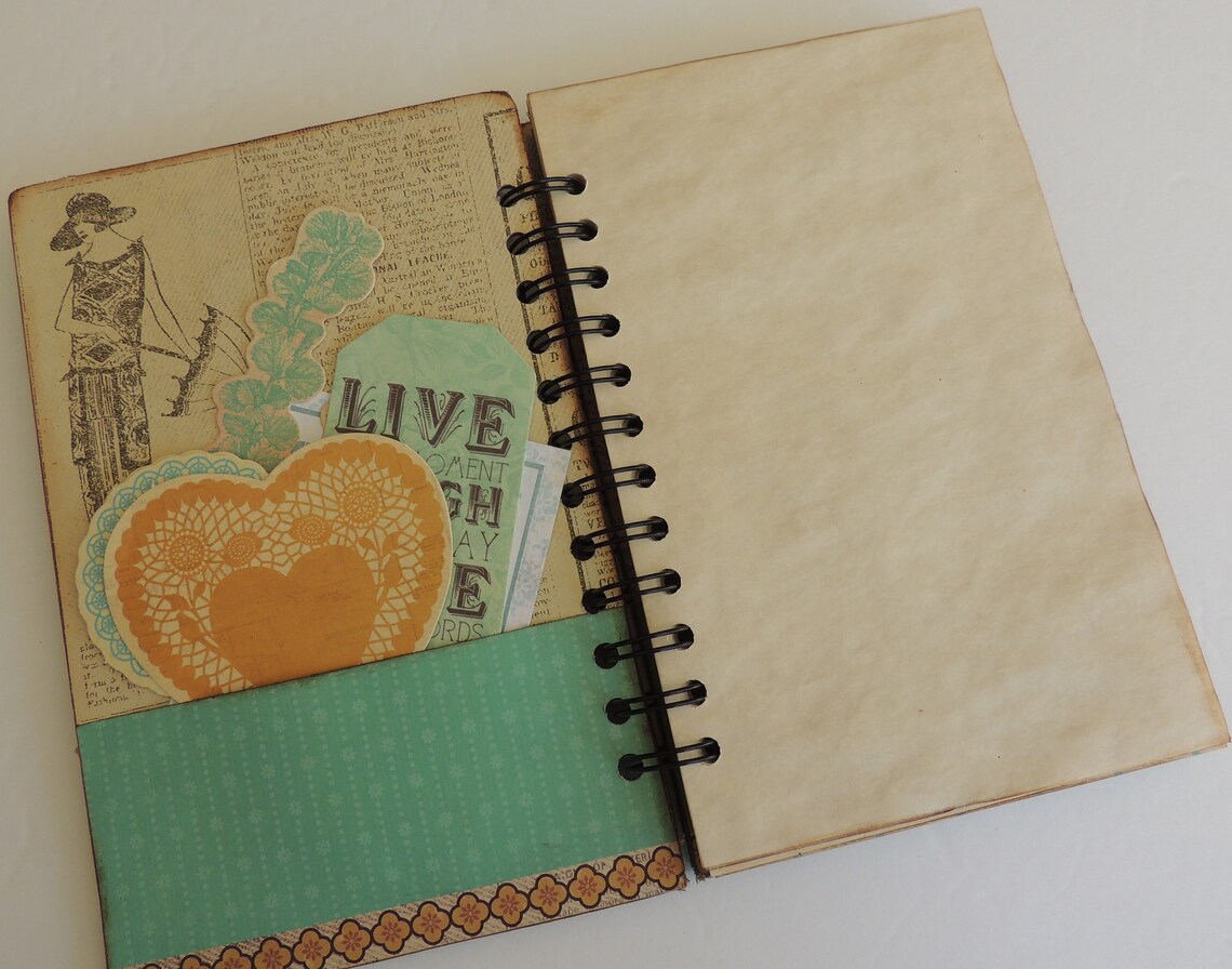 Feminine Vintage Tea Dyed Paper Journal Old Fashioned Etsy