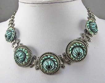 Vintage Art Deco Necklace Choker Necklace Carved Glass Necklace Art Deco Jewelry