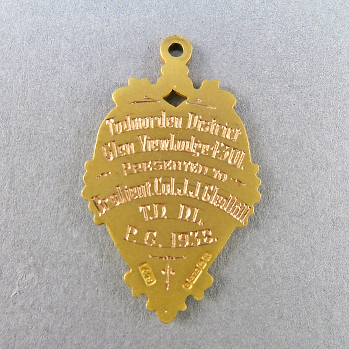 Vintage 9k Gold Pendant Blue Enamel Jewelry Solid Gold Jewelry English