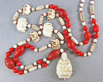 Art Deco Pendant Necklace With Red Czeh Glass Beads Art Deco Jewelry Antique Jewllery