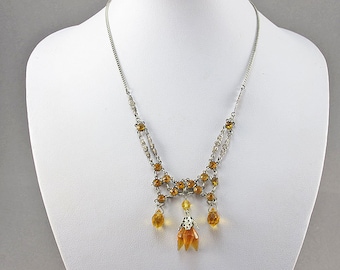 Vintage Necklace Glass Bead Necklace Citrine Glass Necklace Tassel Necklace Statement Necklace Gift For Women