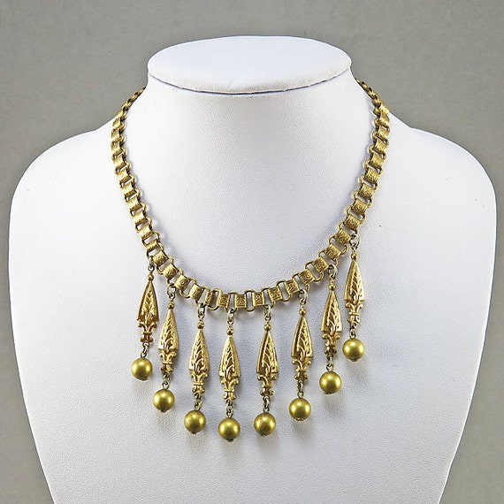 Antique Necklace Gilt Metal Statement Necklace Antique Jewelry 1920s Jewelry Victorian Revival Jewelry Antique Collectibles Vintage Jewelry