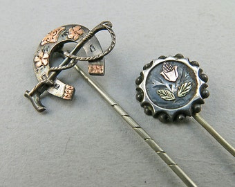 Antique Sterling Horse Shoe Pins Solid 9k Rose Gold Emblishment Antique Jewelry Antique Accessories Antique Collectibles