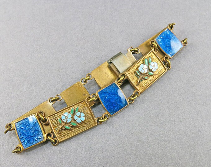 Vintage Enamel Bracelet Blue Enamel Link Bracelet Jewelry Mid Etsy