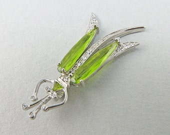 Vintage Sterling Pendant Green Glass Silver And Cz Bug Pendant Vintage Jewelry Silver Jewelry
