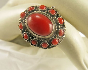 Vintage Coral Ring Locket Ring On Silver Red Coral Natural Coral Beads Ethnic Jewelry Tribal Jewelry