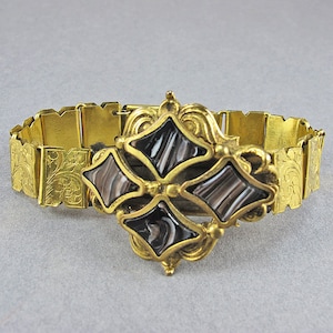 Vintage Bracelet Glass Agate Bangle Statement Bracelet Faux Banded Agate Jewelry Antiques Collectible