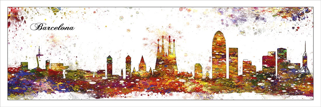 BARCELONA PANORAMA City Skyline Painted Maps City | Etsy