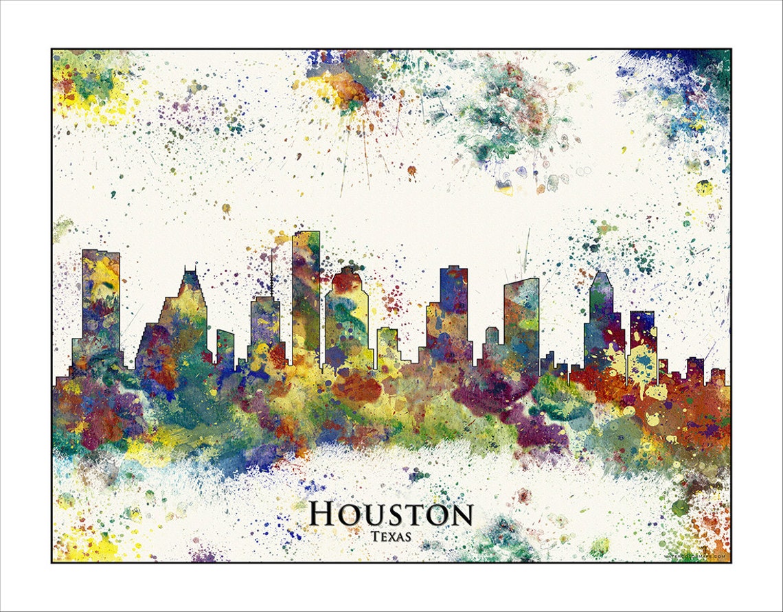 HOUSTON City Skyline Painted Maps Splatter Art Custom Maps Etsy
