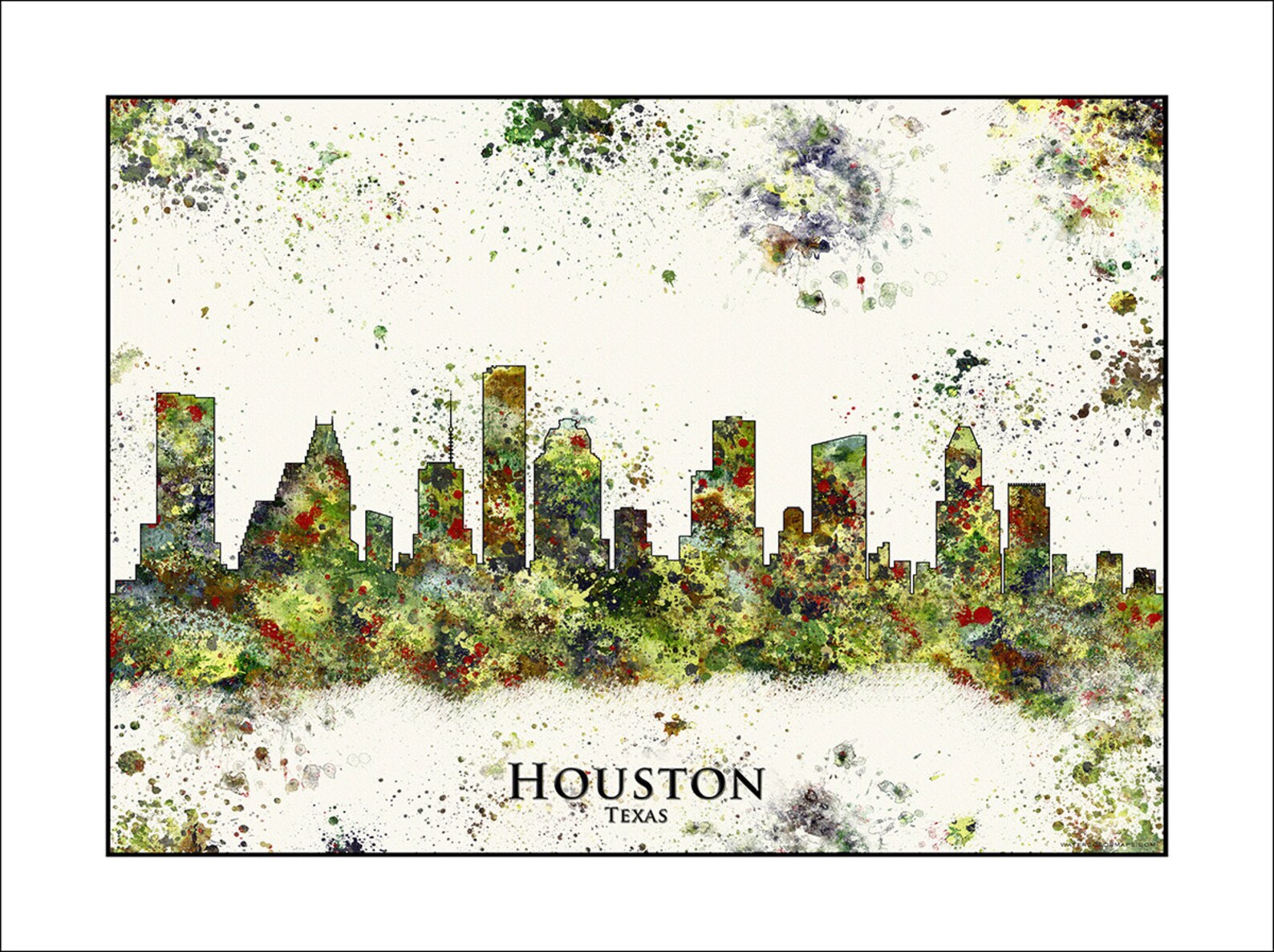 HOUSTON City Skyline Painted Maps Splatter Art Custom Maps Etsy