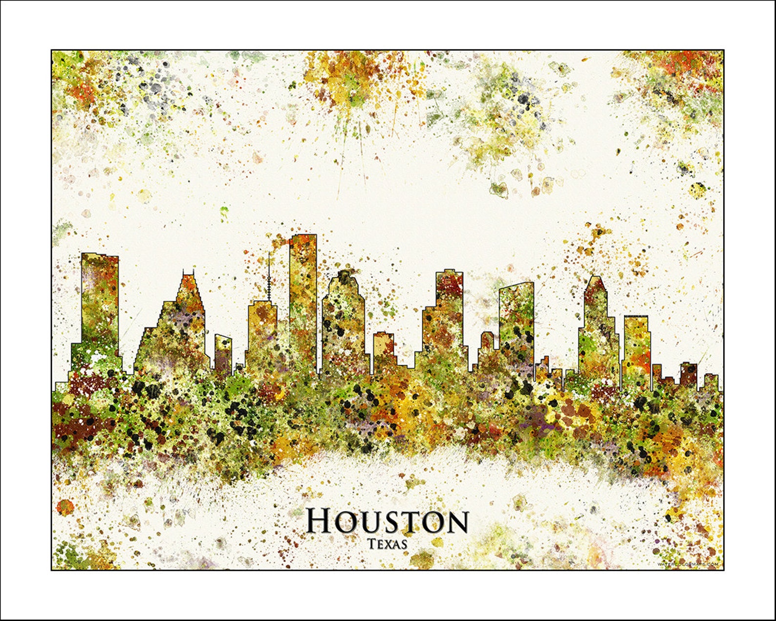 HOUSTON City Skyline Painted Maps Splatter Art Custom Maps Etsy