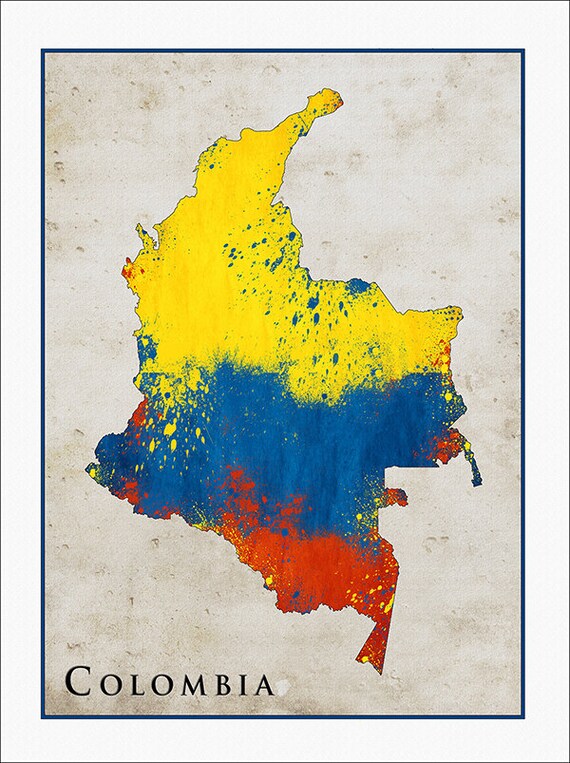 Colombia Flag Map Colombia Map Of Colombia Republic Of Etsy