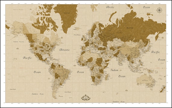 Huge World Map Detailed Map Of The World Up To 8feet X 5feet Etsy