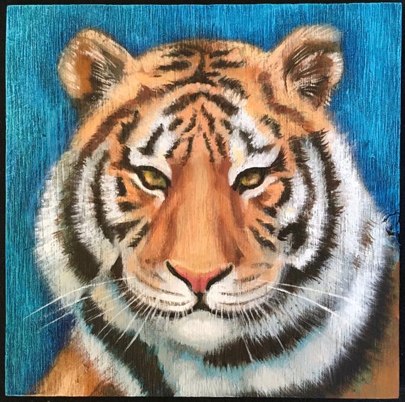 Tiger Painting on Weathered Plywood | Etsy Hong Kong
