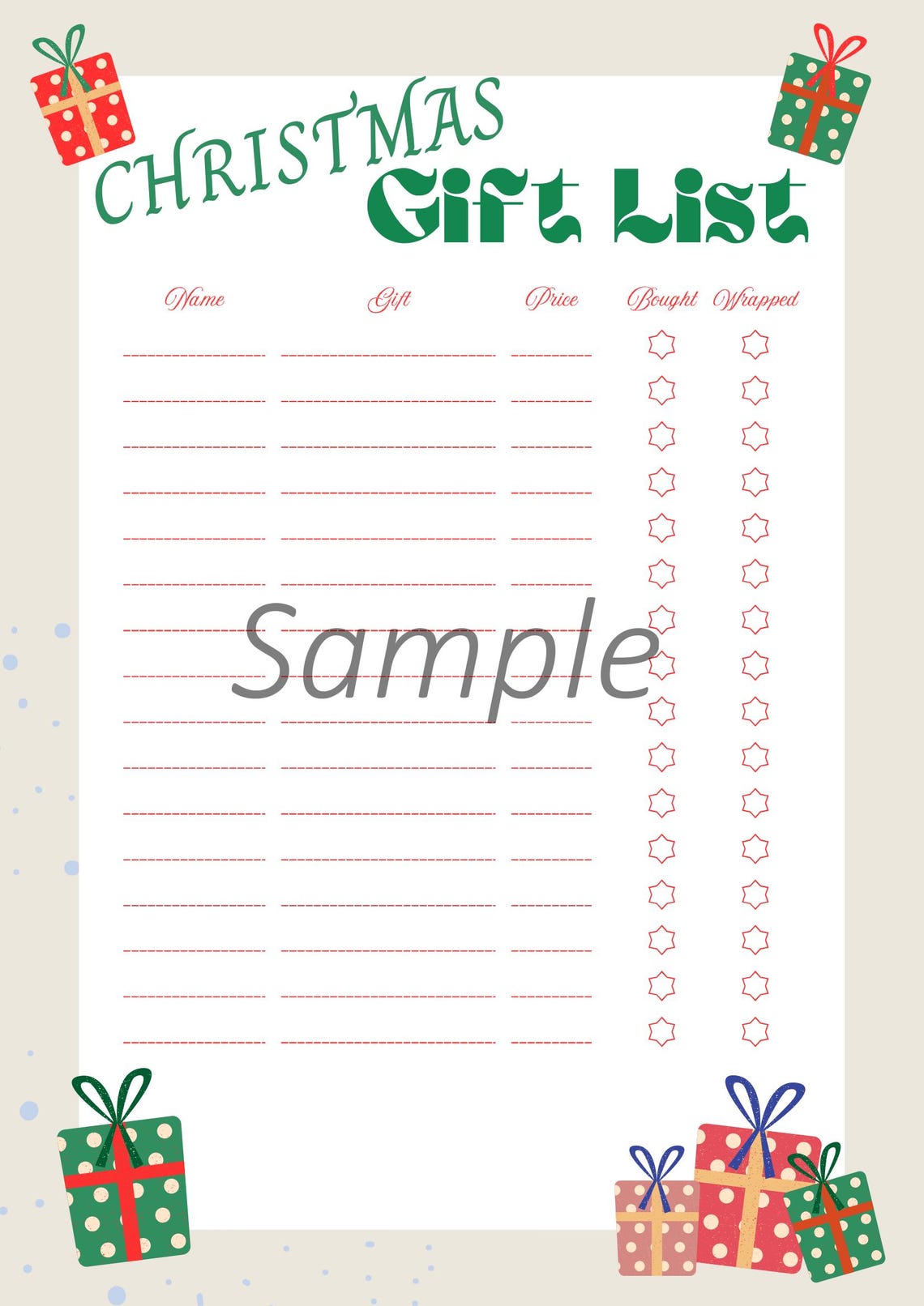 Printable Christmas Gift List Planner PDF Digital Download - Etsy