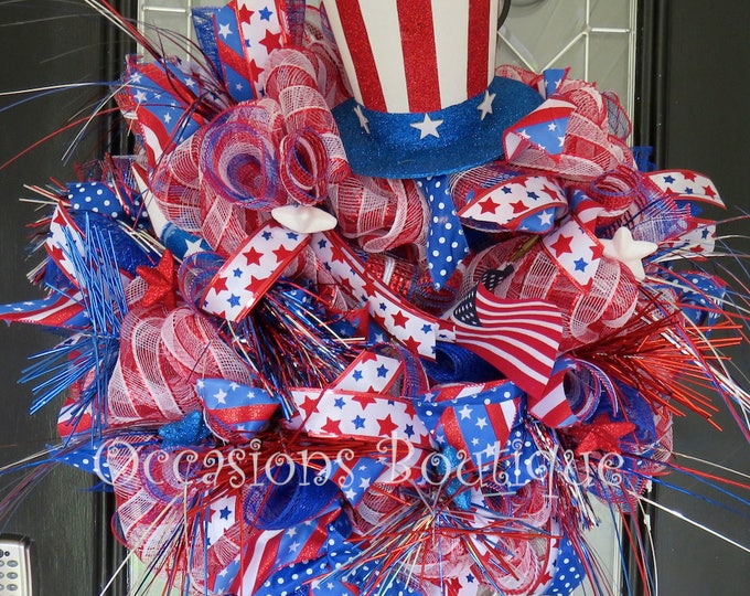 Summer Wreath, July 4th Wreath, Fourth of July Decoration, Door Hanger, Front Door Wreaths