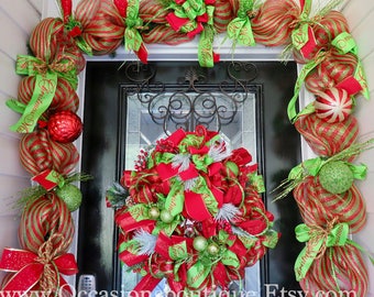 front door garland exterior whimsical christmas wreath with door garland holiday wreath door hanger decoration large wreath front garland for front etsy front door garland exterior whimsical christmas wreath with door garland holiday wreath door hanger decoration large wreath front garland for front etsy