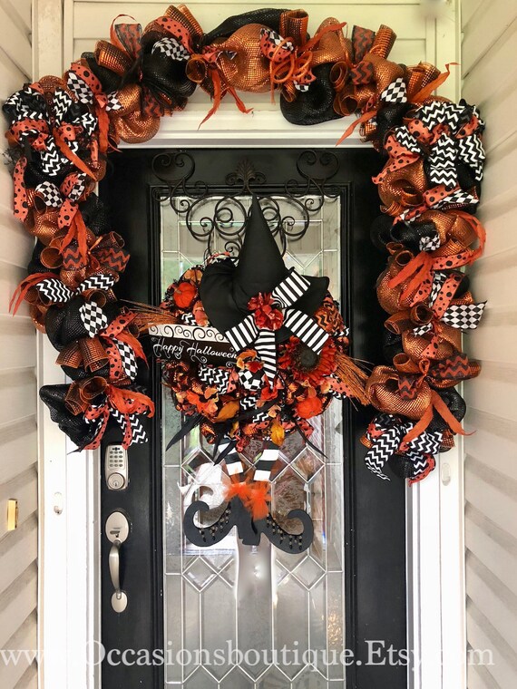 Halloween Wreath And Garland Halloween Decor Fall Wreath Etsy