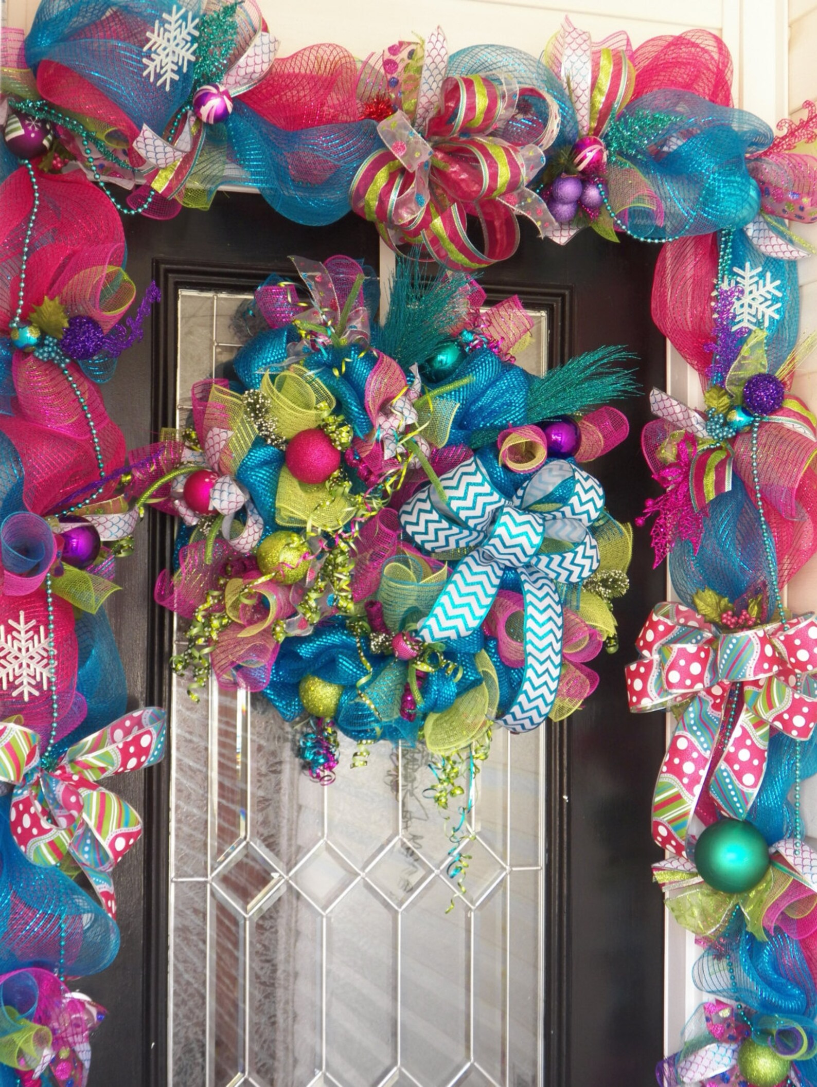 Whimsical Christmas Wreath With Matching Garland Door Etsy