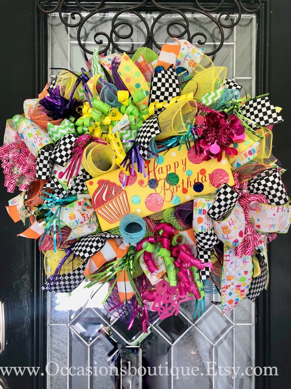 Happy Birthday Wreath Birthday Party Decoration Personalized Birthday Gift Wreath For Door Front Door Wreaths Made To Order