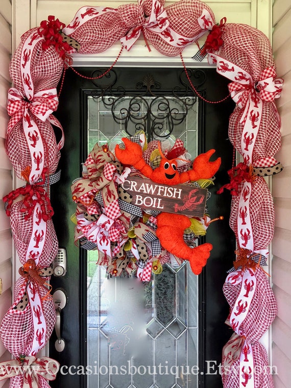 Crawfish Wreath Summer Wreath Crawfish Party Decor Crawfish Boil Wreath With Garland Front Door Wreath