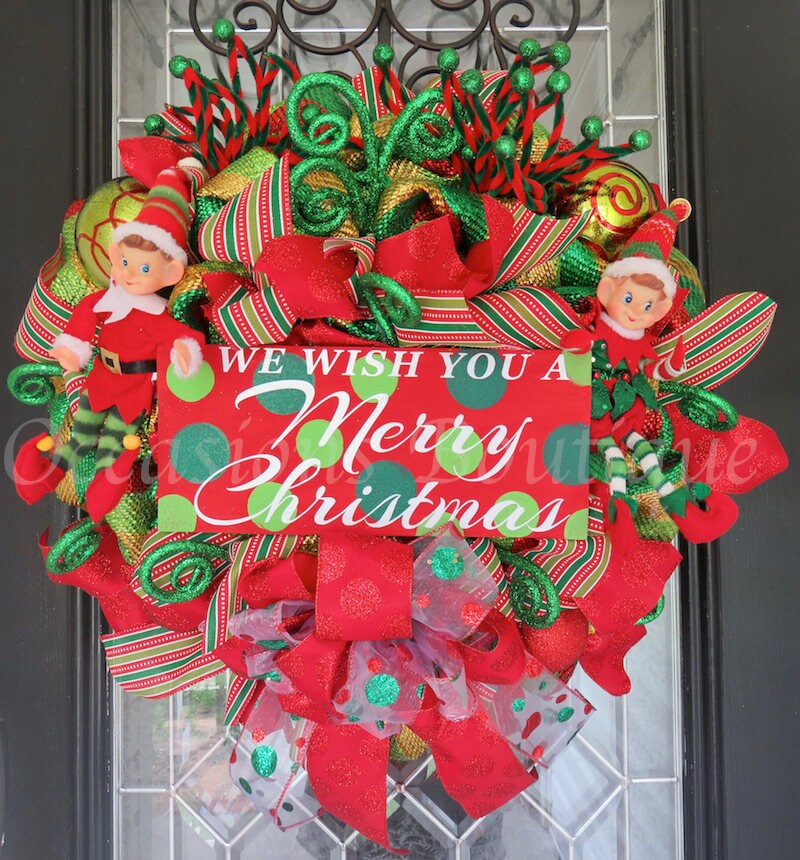 Christmas Wreath Christmas Elf Wreath Christmas Door Hanger | Etsy