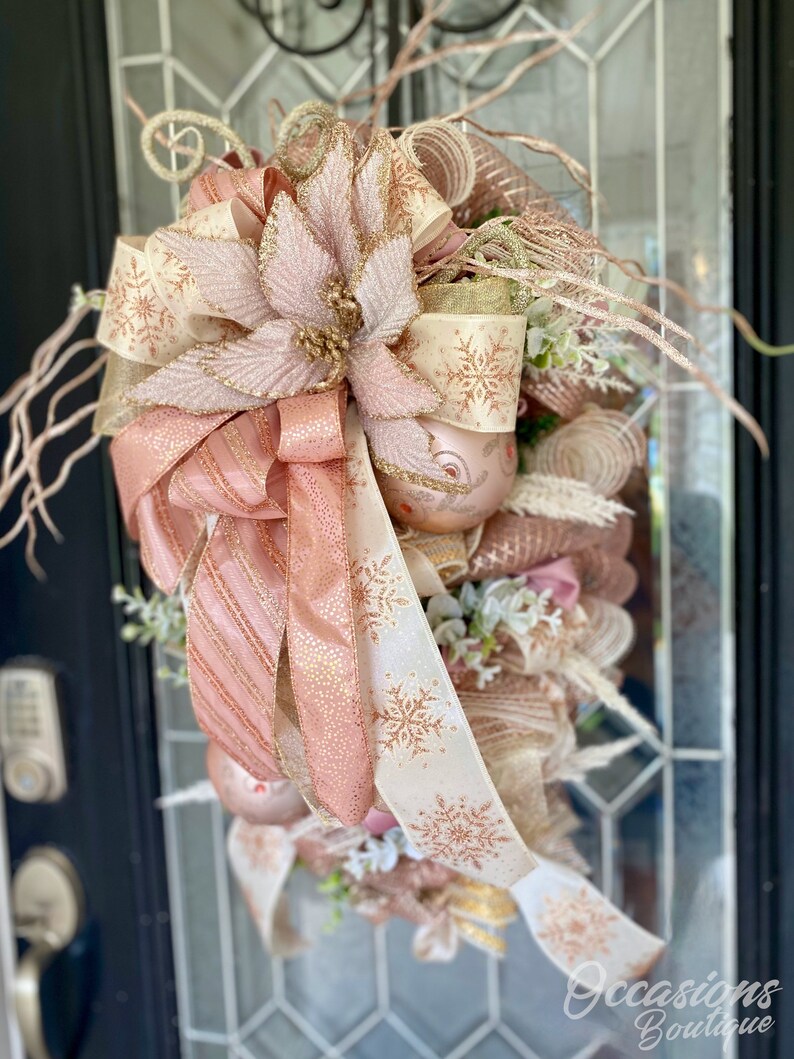 Rose Gold Christmas Door Swag Christmas Wreath Holiday Etsy
