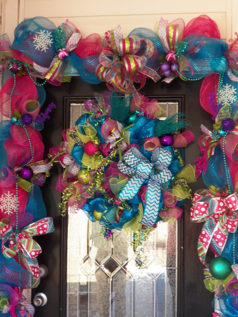 Whimsical Christmas Wreath With Matching Garland Door Etsy
