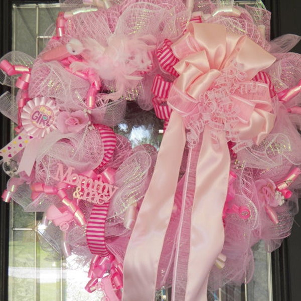 XL Baby Girl Wreath, Baby Shower Wreath, Shower Decoration, Hospital Door Hanger