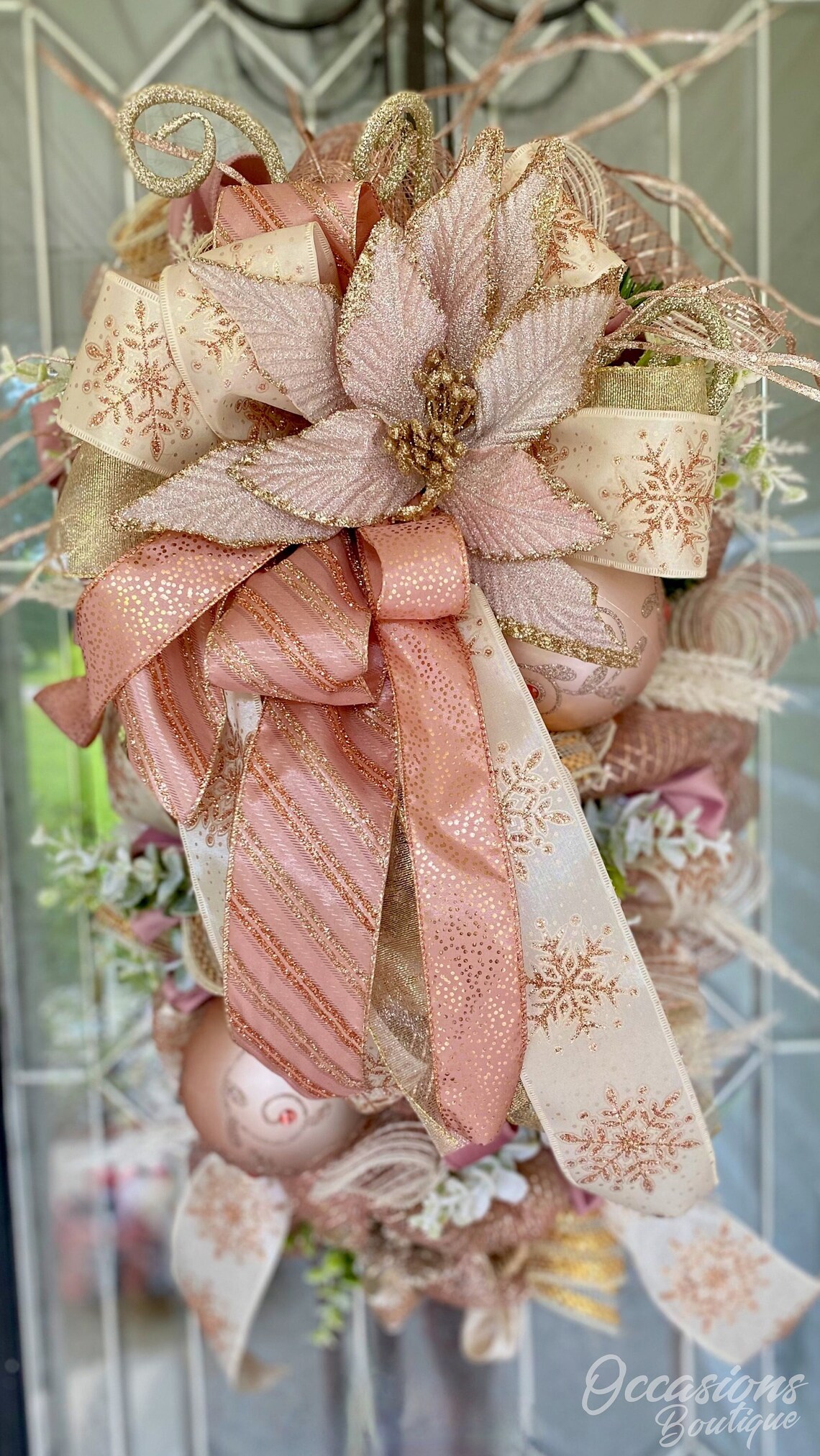 Rose Gold Christmas Door Swag Christmas Wreath Holiday Etsy