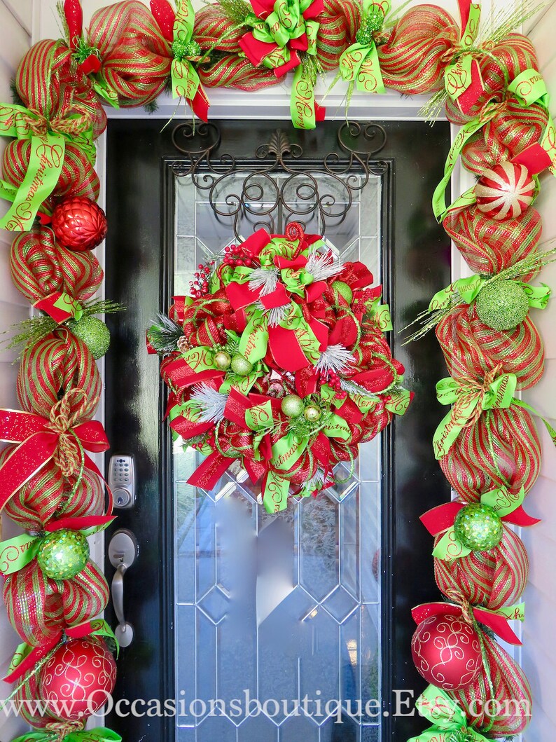 Whimsical Christmas Wreath With Door Garland Holiday Wreath Etsy