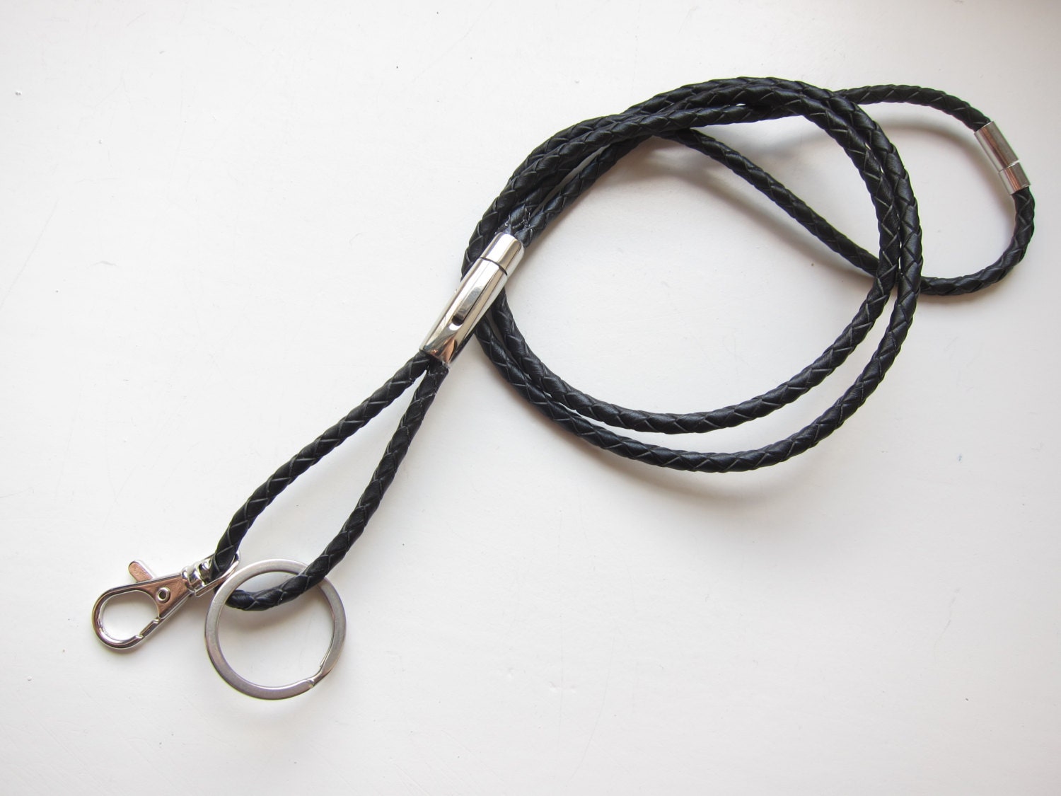 Leather Lanyard Braided Cord Detachable Lanyard ID Holder Etsy