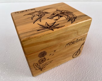 Boîte d'art souvenir, oeuvre d'art brûlée sur bois