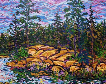 Lake Landscape Oil Painting on canvas, original large Canadian Art (24x36")