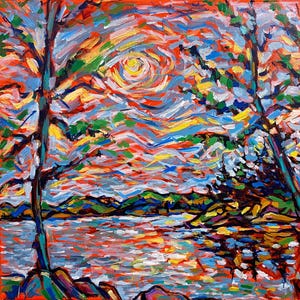 Canadian Lake Painting: Impressionistic Landscape, Cottage Wall Art (18x24&#39;)