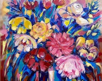 Floral bouquet painting, Original painting on canvas, Colorful floral wall art, Floral canvas, 20x24' canvas, Flowers painting