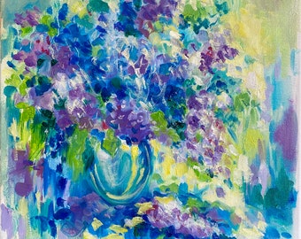 Lilac painting  Floral original art  Original oil painting Small floral painting on canvas  Lilac wall art 12x12'