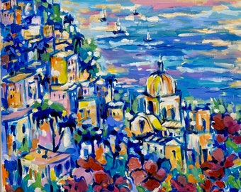 Amalfi Coast Painting Atrani Seascape Paintings on Canvas - Etsy