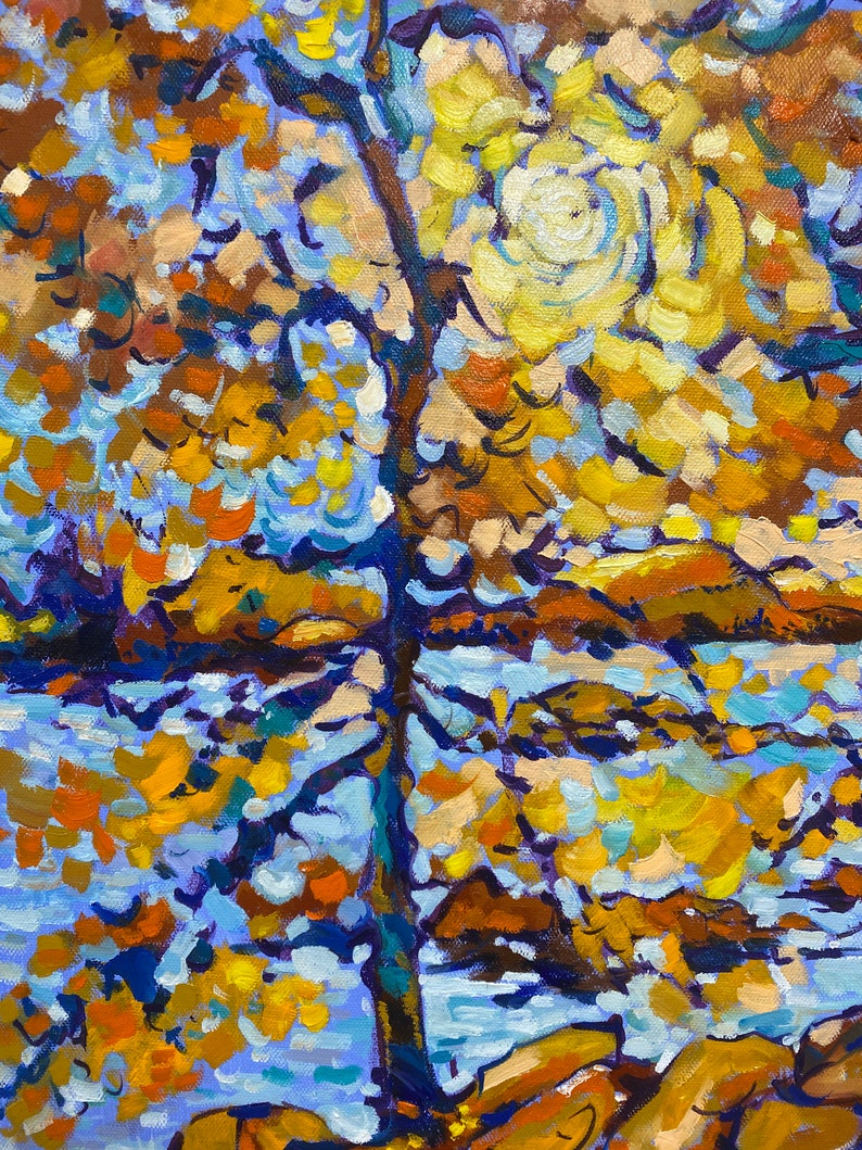 Fall painting Original oil painting on canvas 20x20' Fall landscape wall art Cottage decor Impressionistic Landscape by DianaOriginalArt image 6