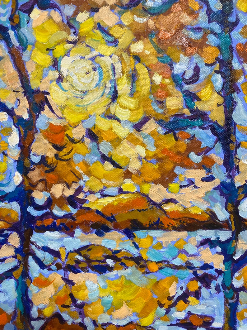 Fall painting Original oil painting on canvas 20x20' Fall landscape wall art Cottage decor Impressionistic Landscape by DianaOriginalArt image 7