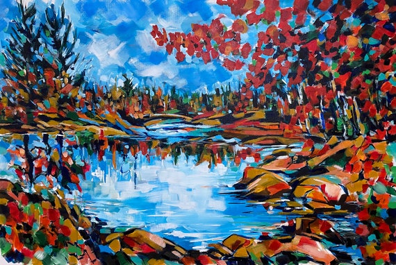 Fall landscape painting Impressionistic original landscape Modern wall art on canvas 24x36 by DianaOriginalArt