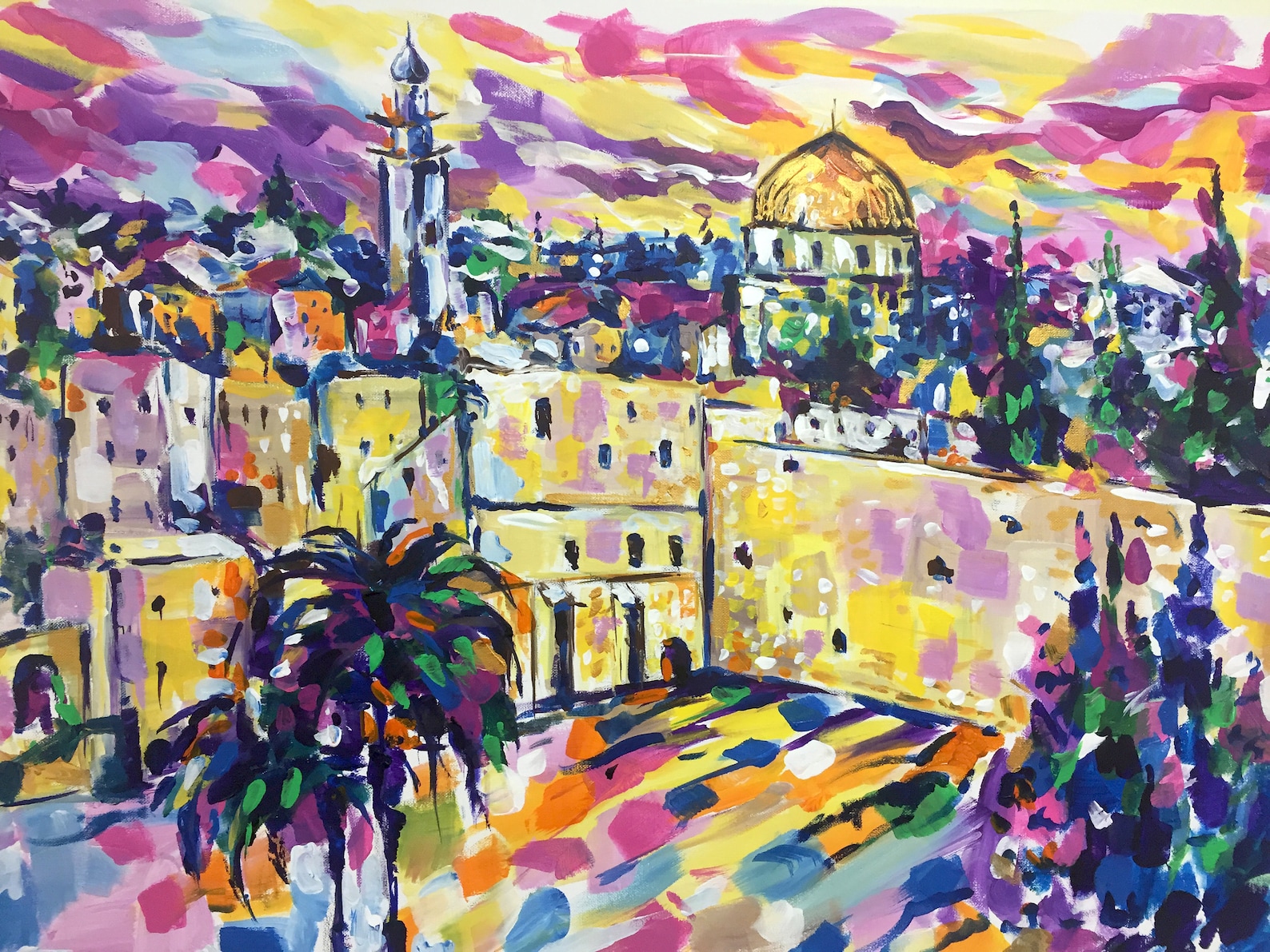 Jerusalem Painting on Canvas Original Art Jerusalem Cityscape Etsy