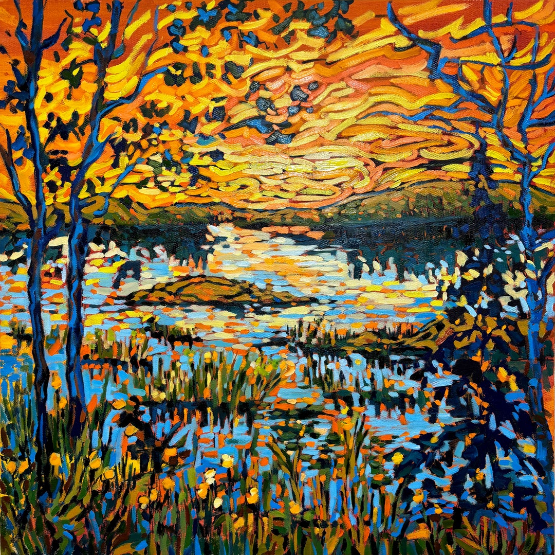 Lake Sunset Oil Painting on Canvas, Original Art, Landscape Wall Art ...