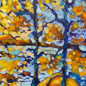 Fall painting Original oil painting on canvas 20x20' Fall landscape wall art Cottage decor Impressionistic Landscape by DianaOriginalArt image 5