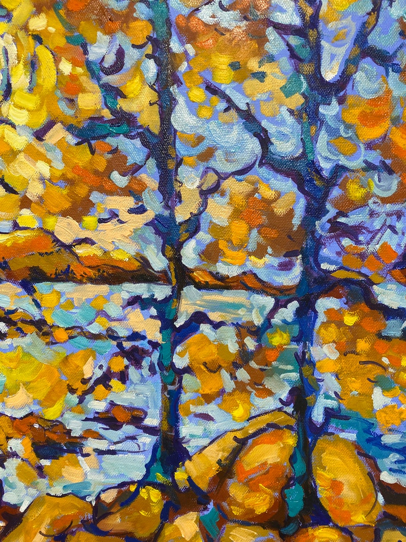 Fall painting Original oil painting on canvas 20x20' Fall landscape wall art Cottage decor Impressionistic Landscape by DianaOriginalArt image 5