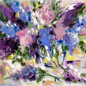 Lilac painting on canvas, Floral Original Art,  16x20&#39; canvas, Lilac wall art, Original flower painting