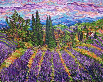 Lavender Field Painting: Original Tuscany Landscape Oil Painting, 30x40