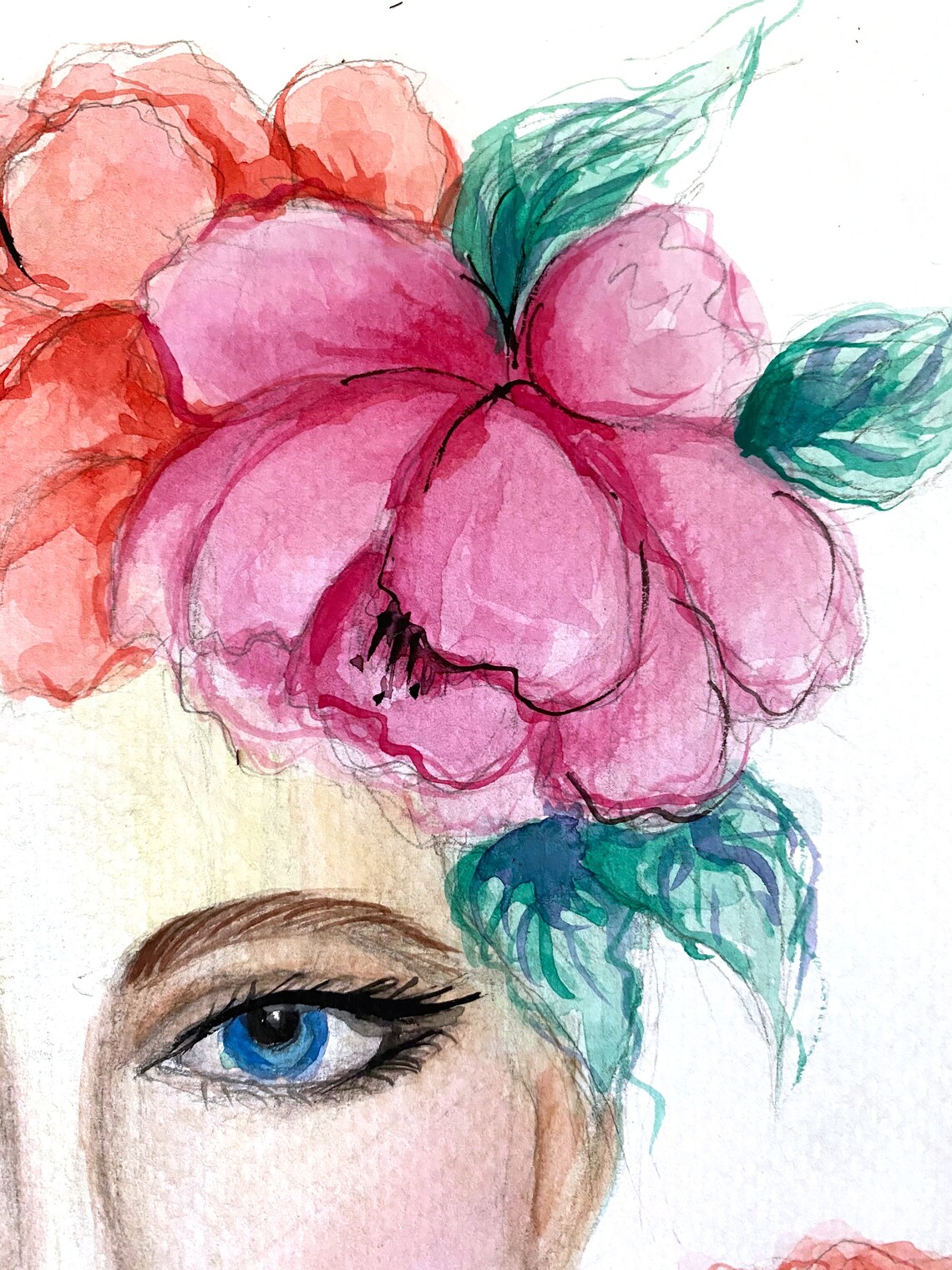 Portrait Painting Girl With Flower Crown Original Art Portrait Etsy